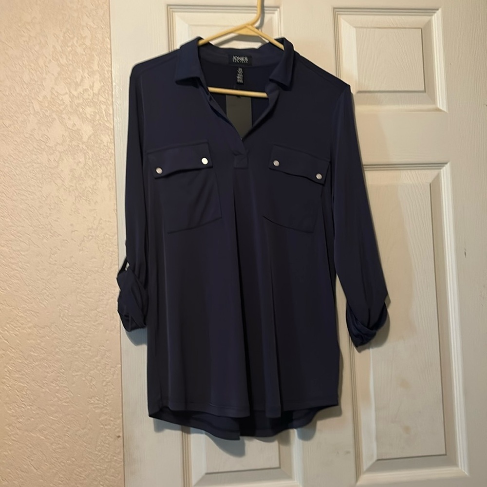 Navy Blue NWT Jones New York 3/4 Sleeve V-neck Blouse Medium M